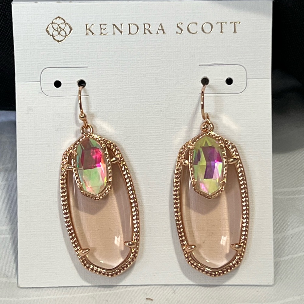 NWT Kendra Scott RARE & Retired Emmy Earrings Clear Peach & Dichroic in ROSE GLD